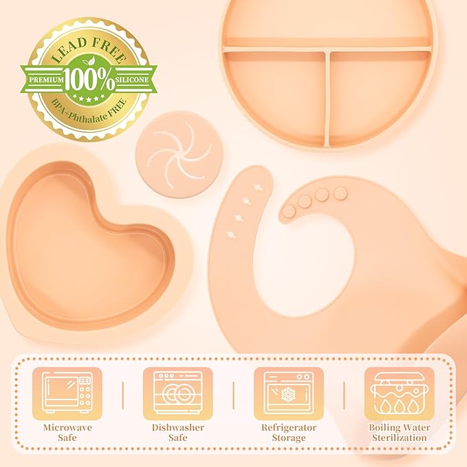 Silicone Baby Feeding Set 11 Pcs, Baby Led Weaning Supplies, Baby Feeding Supplies Set BPA Free, Baby Essentials for Newborn Gift Pink