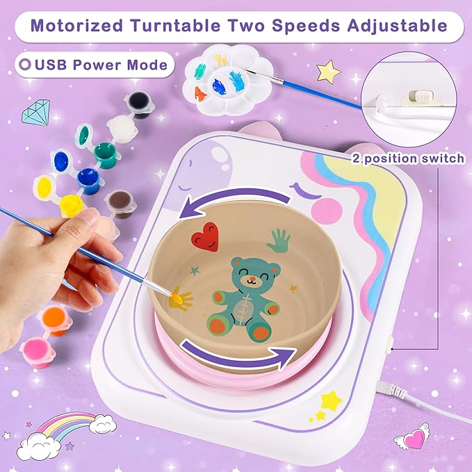 Pottery Wheel for Kids，Art Supplies Arts & Crafts Kit, Crafts Toys for Girls 8-12, Pottery Studio Craft Kit with 4 Pack Air-Dry Clay,Girls Toys Birthday Christmas Gift for Kids Ages 6 7 8 9 10 11 12+