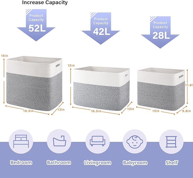 OIAHOMY Storage baskets for Shelf, Toy Storage Basket, Collapsible Storage Bins, Blanket Basket Living Room, Closet Storage for Bedroom, 16.5 x 13 x 12 Inches-Pack of 2-Brown