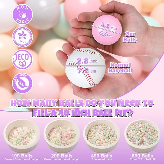 GOGOSO Balls for Ball Pit - Plastic Ball for Toddlers 1-3, Baby Kids Ball Pool Decoration 50 100 200 300 500 1000 (6 Colors, 200 Balls)