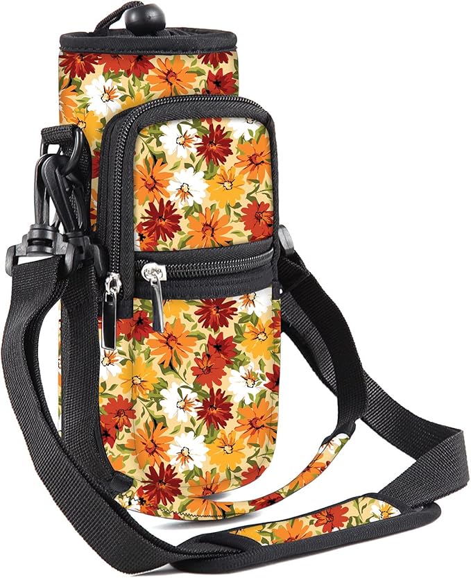 25/32/40/64oz Water Bottle Bag Holder Carrier-Insulated Crossbody Sling Case Sleeve with Strap & Pockets for Men Women Gym Cycling Travel Walking Hiking Camping