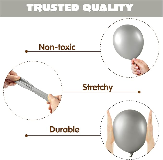 JOYIN 150 Pcs Metallic Silver Balloons, Different Sizes 18 12 10 5 Inch Silver Latex Balloon Arch Kit with Instruction for Birthday Party Graduation Wedding Holiday Decoration