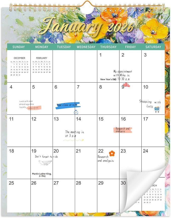 Wall Calendar 2026-2027, 18 Month Calendar from January 2026 to June 2027 14.5" x 11.8" Large Desk Calendar with Twin-Wire Binding for Home Office Planning Personal Organisers, Oil Painting Style