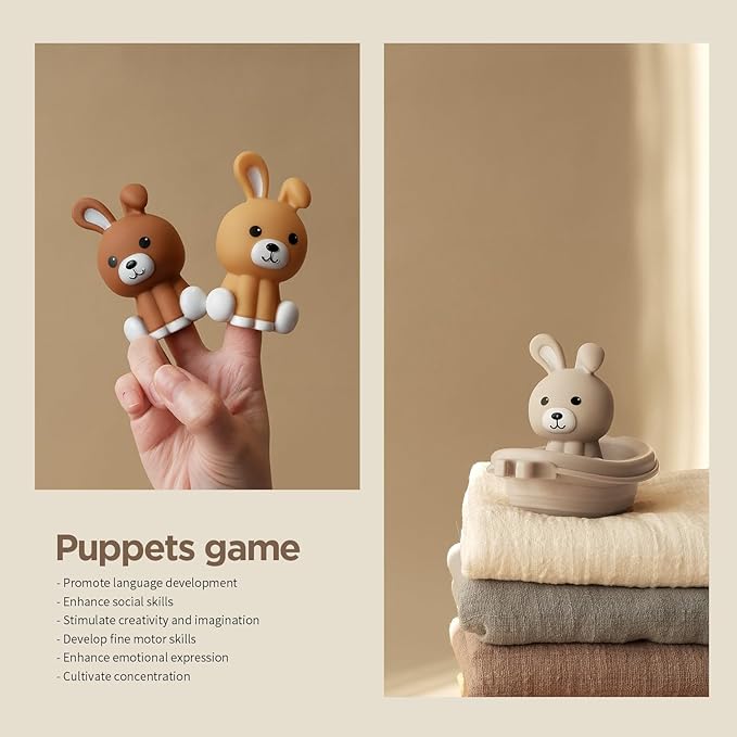 Nueplay Bathtub Toys for Toddlers 18M+，Baby Bath Toys with Animal Finger Puppets，Stackable Boat Train，Easter Bunny Gifts for Baby & Toddlers Set of 6