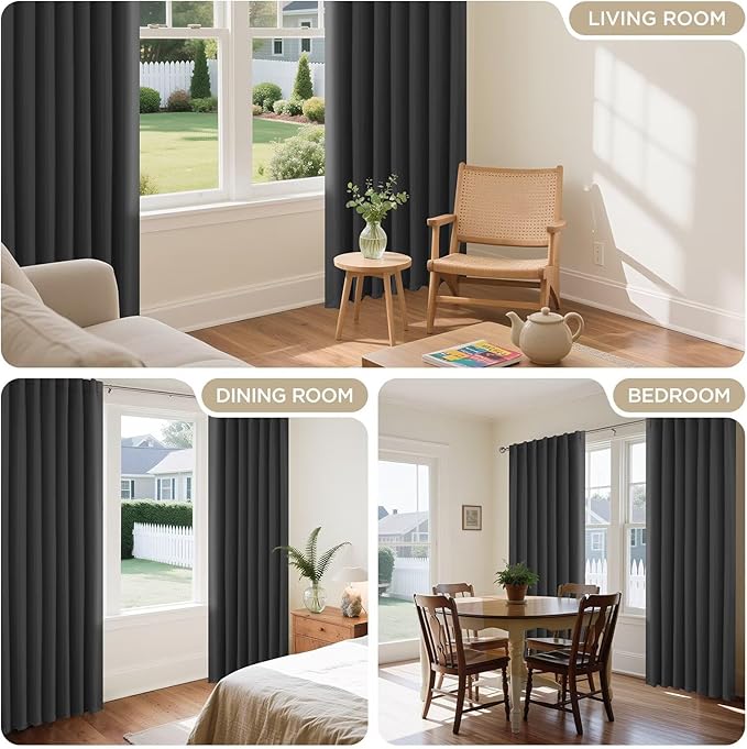 Joydeco Blackout Curtains 96 Inches Long for Bedroom, Thermal Insulated Black Out Curtains 2 Panels Set for Bedroom, Room Darkening Drapes for Living Room Window (W52 x L96 Inch, Dark Grey)