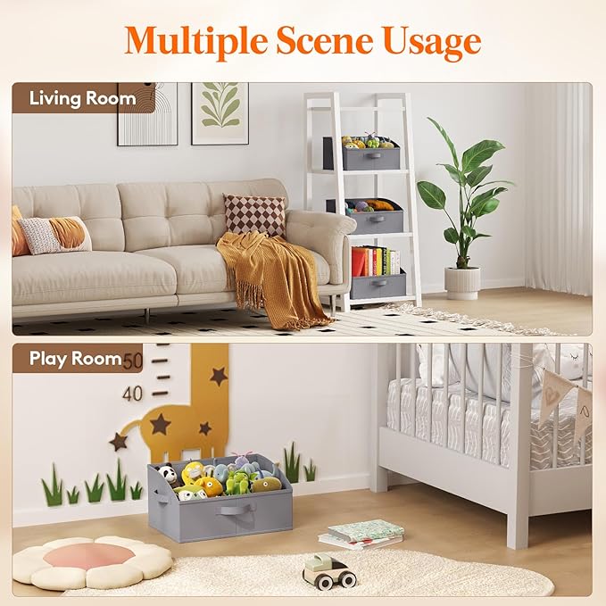 Lifewit Storage Baskets for Shelves, 6 Packs Non-woven Fabric Trapezoid Closet Organizer Bins with Handles, Foldable Clothing Containers Box for Clothes, Toy, Towel, Book, DVD, Hats, Medium-Grey