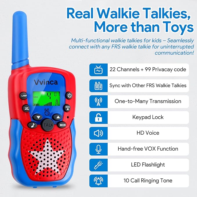 Vvinca Walkie Talkies for Kids Rechargeable, Spider Toys for Ages 3 4 5 6 7 8 9 10 Boys Girls Christmas Birthday Gifts for 3-12 Year Old, 2 Way Radio 22 CH VOX Long Range Walkie Talkie with Flashlight