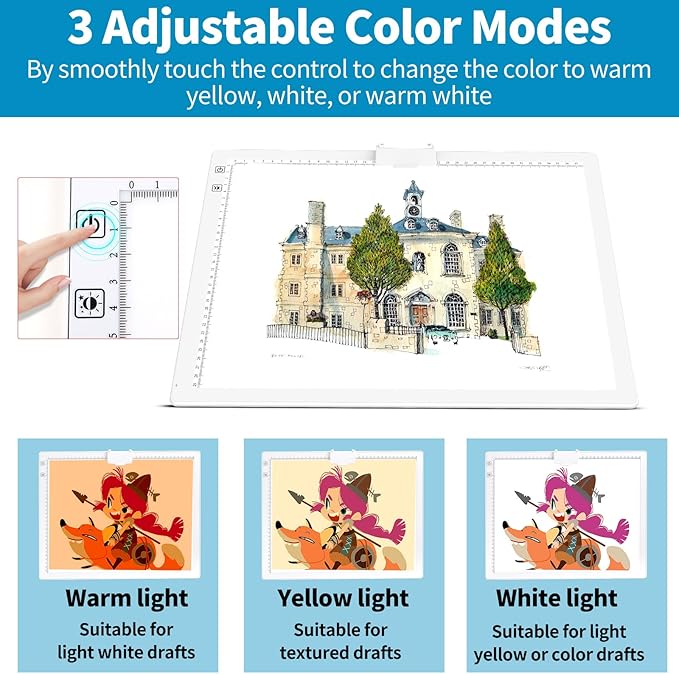 KOBAIBAN Wireless A3 Light Pad with Carry Bag, Foldable Stand, Top Clip, 3 Colors/Stepless/6-level Dimmable Brightness Rechargeable tracing Light Box/Board for Weeding Vinyl, Diamond Painting (White)
