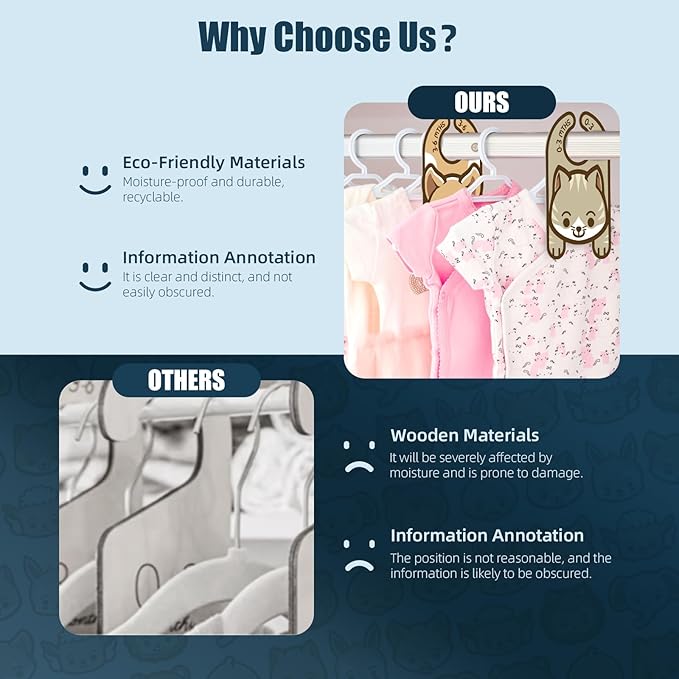 Baby Closet Dividers (Set of 8), Baby Hanger Dividers for Infant to Toddler, Nursery Organization for Clothes, Girl & Boy Closet Organizers