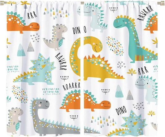 Dinosaur Curtains for Kids Boys Girls Home Decor Childish Cute Dino Animals Print Pattern Rod Pocket Blackout Window Drapes for Nursery Baby Bedroom Playroom W36xL63in 2 Panels
