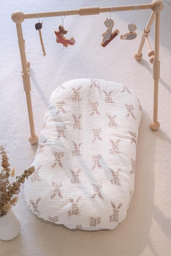 Little Jump Cotton Muslin Baby Lounger Covers, 2 Pack, Soft Removable Slipcovers for Newborn Infant Lounger, for Girls Boys (Bunny)