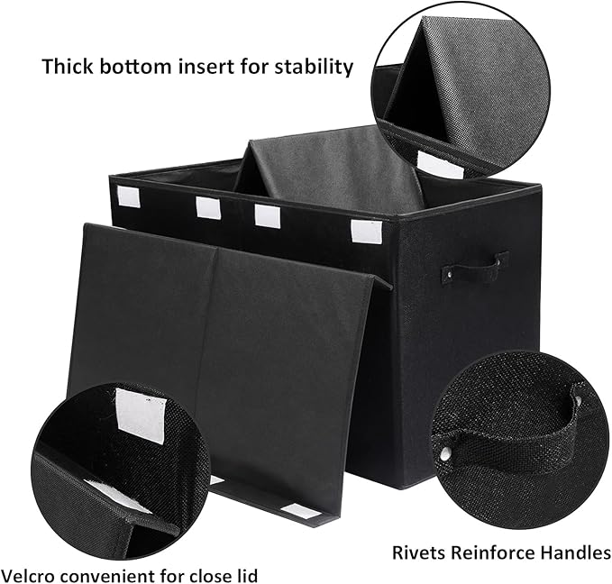 popoly 2 Pack Large Toy Box Chest Storage with Flip-Top Lid, Collapsible Kids Toy Storage Bin Boxes s for Toys, Playroom Organizers, 25"x13" x16" (Linen Black)