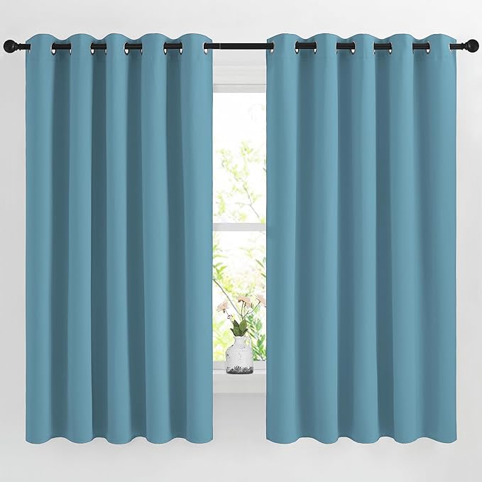 NICETOWN Room Darkening Curtains for Living Room - Easy Care Solid Thermal Insulated Grommet Room Darkening Curtains/Panels/Drapes for Bedroom (2 Panels, 66 by 66, Teal Blue)