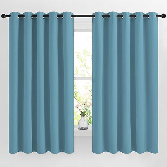 NICETOWN Room Darkening Curtains for Living Room - Easy Care Solid Thermal Insulated Grommet Room Darkening Curtains/Panels/Drapes for Bedroom (2 Panels, 66 by 66, Teal Blue)