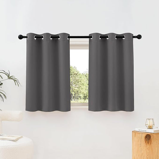 NICETOWN Grey Room Darkening Curtains Blackout 40 inch Curtains for Kitchen, Grommet Solid Window Treatments Sound Reducing for Bedroom, 2 Panels, W37 x L40, 2 Panels