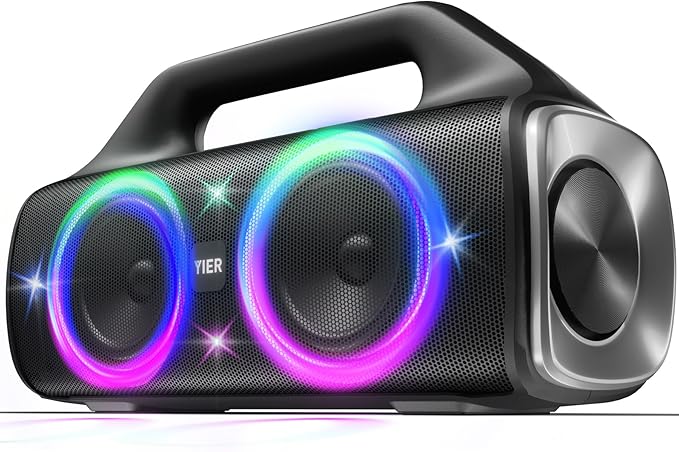 Speakers, 80w (Peak) Portable Wireless Speaker with Lights, Stereo Loud Sound, IP67 Waterproof, Deep Bass Outdoor Speakers Bluetooth 5.0 Dual Pairing for Home Party Beach Camping, Gifts
