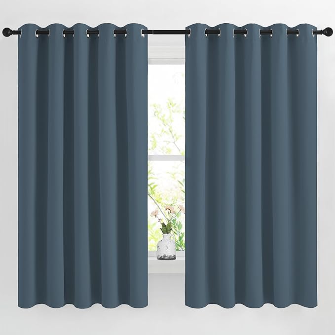 NICETOWN Smoky Blue Room Darkening Curtains for Living Room, Grommet 50% Blackout Thermal Insulated Window Treatment Sound Reducing Drapes for Bedroom/Kids Room, W66 x L66, 2 Panels
