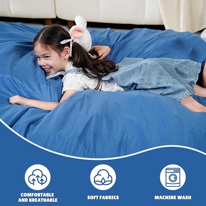 Bmag Giant Bean Bag Chair for Adults, 6FT Bean Bag Chair Convertible Bean Bag Pad, Lazy Sofa Chairs with Memory Foam Filler, Removable Washable Cover for Living Room Bedroom Office - Blue