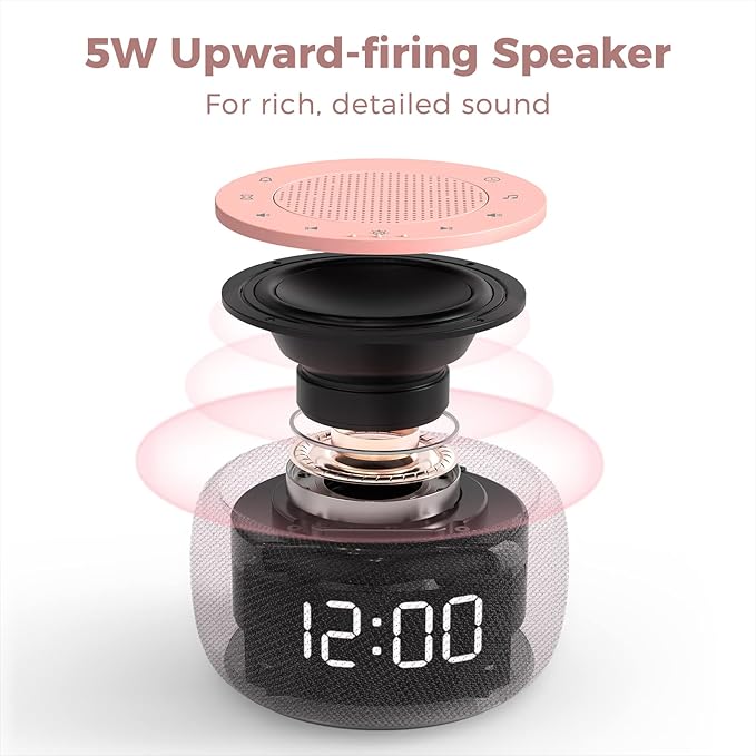 Buffbee Sound Machine & Alarm Clock 2-in-1-0-100% Display Dimmer, Under Light, Sleep Timer, Precise 30-Level Volume Control White Noise Machine