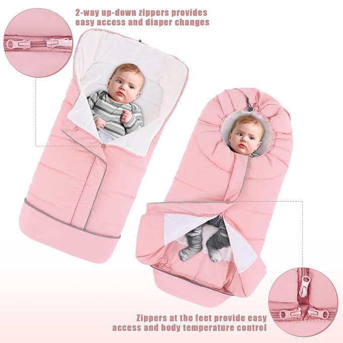 Yoofoss Stroller Cover for Winter, Toddler Stroller Footmuff Universal for Most Stroller, Water Resistant Warm Coral Baby Stroller Bunting Sleeping Bag Pink