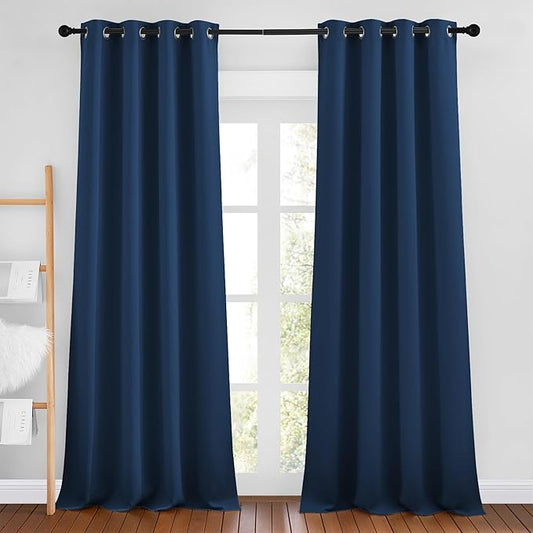 NICETOWN Moroccan Blue Room Darkening Curtains for Living Room, Grommet Thermal Curtains Light & Sound Reducing Window Treatments for Bedroom/Home Family, W46 x L102