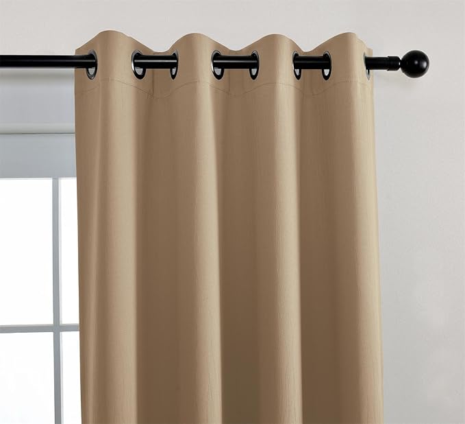 MIUCO Room Darkening Curtains Textured Grommet Thermal Insulated Blackout Curtains for Bedroom Set of 2 52x95 Inch Taupe