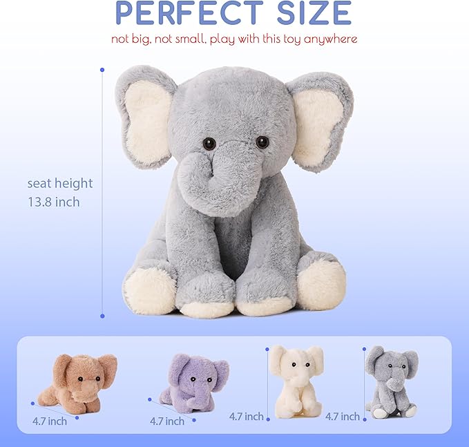 5 Pieces Elephant Stuffed Animals for Girls, 1 Mommy Elephant with 4 Babies Soft Plush Set Toys Gifts for Kids Children 3 4 5 6 7 8 9 Years, Christmas, Birthday, Children's Day
