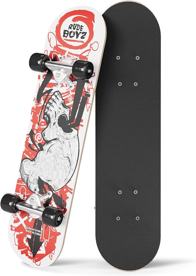 24 inch Rude Boyz Mini Cruiser Skateboard - Aluminium Trucks - Kids Skateboard Ages 5-8 Beginner - Skateboards for Kids
