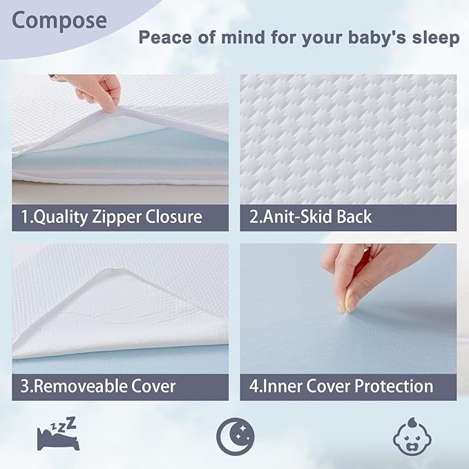 Lisara Baby Bassinet Mattress, 32 x 18 Dual Sided Gel Memory Foam Mattress with Waterproof, Removable and Breathable Ice Silk Cover, Fit for RONBEI Bassinet, Ingenuity Foldaway and Cuddor Bassinet