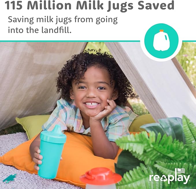 Re-Play Sippy Cups for Toddlers - 10 Oz. Reusable Spill Proof Cups for Kids, Dishwasher/Microwave Safe - Made in USA - Set of 4-3.13" x 6.25" - Sea Glass