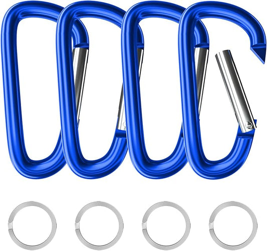 sprookber 4" & 5" Extra Large Aluminum Carabiner D Ring, Caribeener Clips, Spring Snap Hook for Keychain Clip, Set of 4
