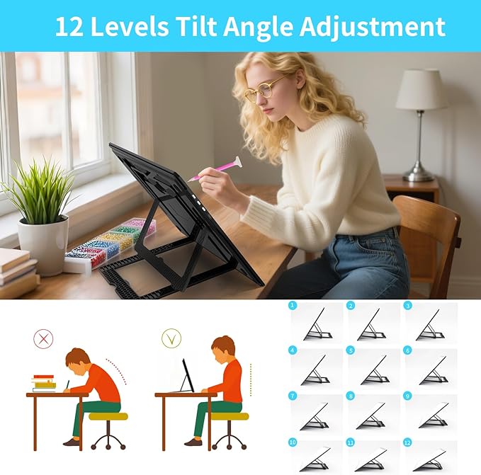 Phylosal Rechargeable A3 LED Light Pad with Built-in Stand, Magnetic Tracing Light Box for Drawing, Diamond Art Light Board with Side Button, Super Bright Light Table for Diamond Painting, Sketching