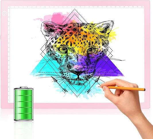 LitEnergy Rechargeable Battery Powered Light Tracing Box, Ultra-Thin Adjustable USB Power Artcraft LED Trace Light Pad Size A4 for Drawing, Streaming, Sketching, Animation, Stenciling (Pink)