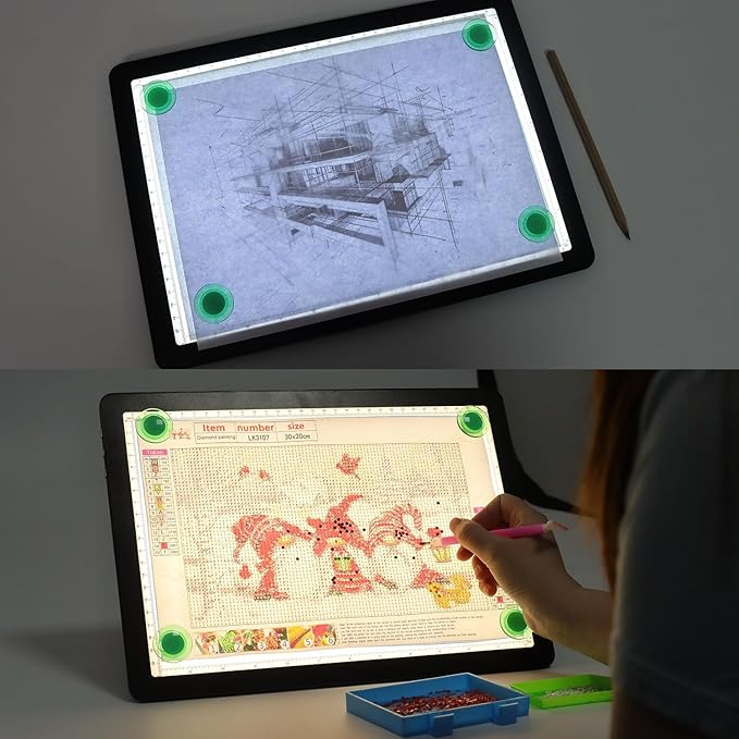 Zocelight Rechargeable A4 Light Pad with Built-in Stand & Bag,Super Bright Magnetic Light Box For Tracing,Wireless Diamond Art Light Board with Side Buttons, Light Table for Diamond Painting,Sketching