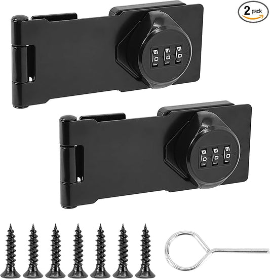 Password Rotary Hasp Locks, Black 2 Pack Cabinet Locks with Combination, Keyless Security Latch for Sliding Barn Door, Gate, Small Door, Closet, Drawers