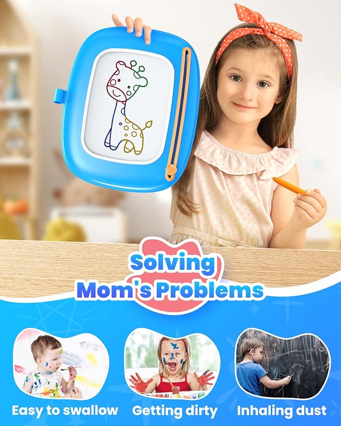 Toddlers Toys Ages 1-3, Magnetic Drawing Board, Doodle Board Pad Learning and Educational Toys for 18 Months Baby 1-3 Yr Kids Birthday Gifts - Blue