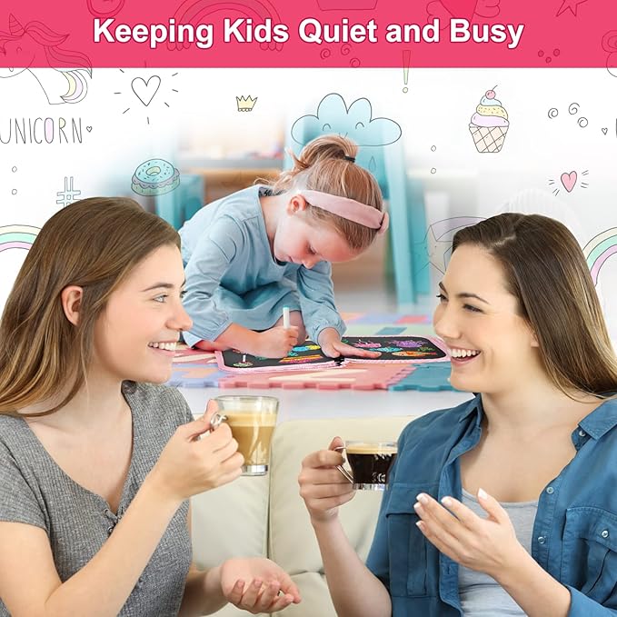 Erasable Book Doodle Set for Kids,Reusable Magic Drawing Book for Kids with 12 Watercolor Pens 14 Page Drawing,Road Trip Car Game Writing Painting Set for Boys and Girls (Pink Unicorn)