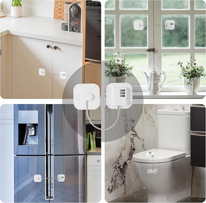 Cabinet Locks with Combination,Drawer Lock,Child Proof Refrigerator Lock,Child Safety Locks for Cabinets (White 4pcs)