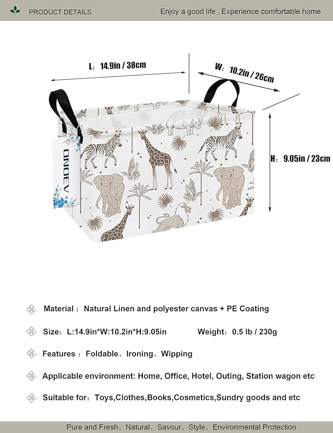 Rectangular Folding Laundry Basket,waterproof Canvas Basket,gift basket,Suitable for children's room,Office,Clothes,Toys Storage(Animals)