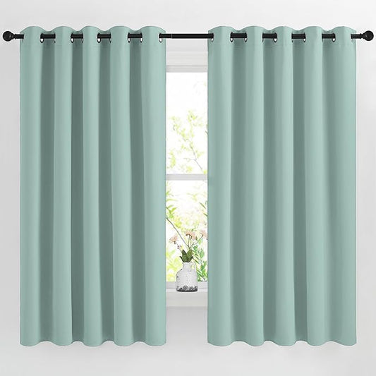 NICETOWN Blackout Curtains 66 inches Long, Grommet Window Treatment Thermal Insulated Solid Blackout Curtains/Panels/Drapes for Bedroom, Aqua Blue, Set of 2, W66 x L66