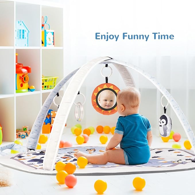 Baby Play Mat Tummy Time Mat with Exclusive Foldable Design, Stage-Based Skill Development Activity Gym Mat, Machine Washable Play Mat for Baby Girl with Gift Package