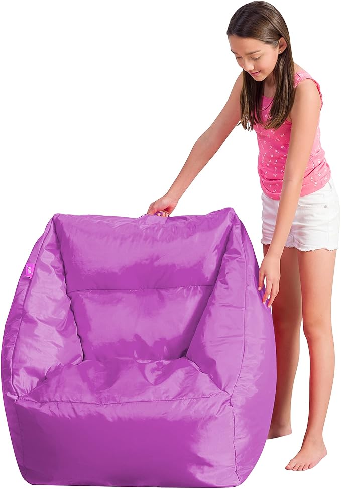 Posh Creations Structured Comfy Seat for Playrooms and Bedrooms, Large Bean Bag Chair, Coronado Chair, Purple