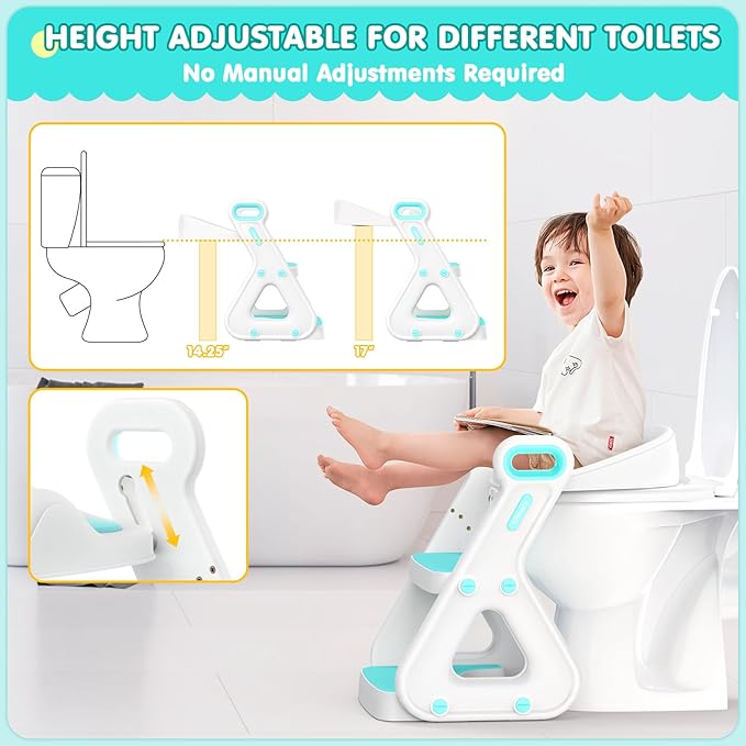 Gimars Upgrade Ultra-Stable 2 In 1 Multifunctional Toddler Potty Seat For Toilet with Setp Stool, Potty Traning Toilet For Boys Girls With Widened Ladder,Comfortable Safe Potty Seat With Handrail,Aqua