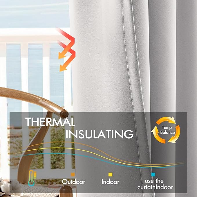 ANRODUO Back Tab Blackout Curtains for Bedroom Living Room, Rod Pocket Pinch Pleated Thermal Insulated Room Darkening Curtains 54 Inches Long 2 Panels, Greyish White, 42 x 54 Inch