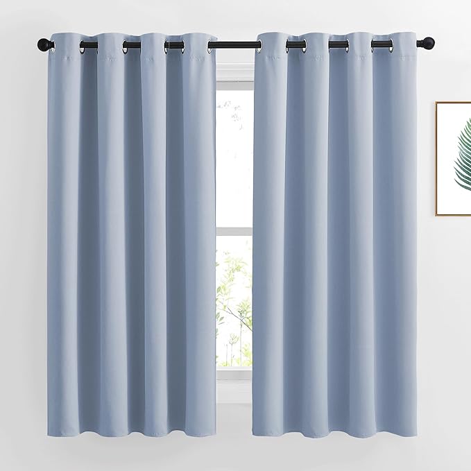 NICETOWN Vintage Blue Blackout Curtains 63 inches Long, Grommet Room Darkening Window Treatment Thermal Insulated Vertical Drapes Sound Reducing for Bedroom, W46 x L63, 2 Panels