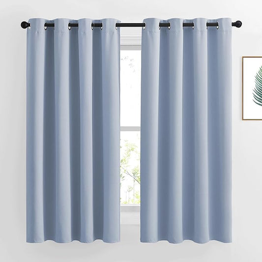 NICETOWN Vintage Blue Blackout Curtains 63 inches Long, Grommet Room Darkening Window Treatment Thermal Insulated Vertical Drapes Sound Reducing for Bedroom, W46 x L63, 2 Panels