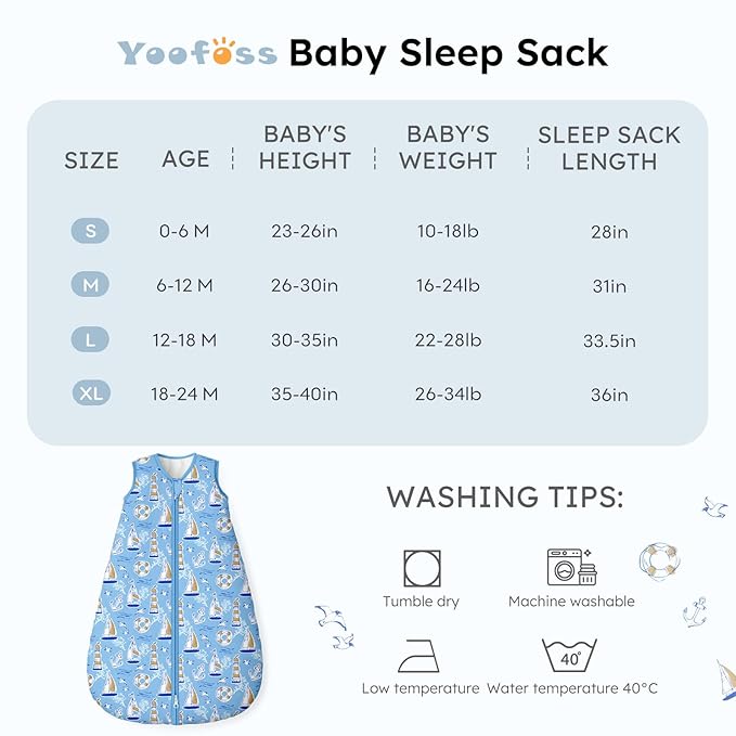 Yoofoss Baby Sleep Sack 18-24 Months, 1.5 Tog Baby Wearable Blanket with 2-Way Zipper, 100% Cotton Organic Fabric Winter Infant Sleeping Sack, Warm Soft Comfy