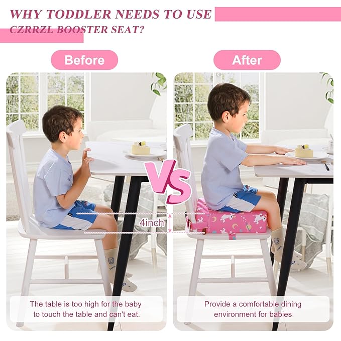 Toddler Booster Seat for Dining Table, Stronger Support Booster Seat for Table Washable 2 Safer Straps Non-Slip Bottom Portable for Kids Baby Increasing Cushion for Travel Home