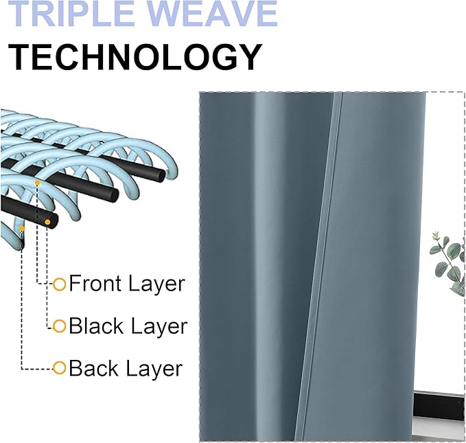 Simplebrand Ava Stone Blue Blackout Curtains for Bedroom 90 Inches Long 2 Panels Set, Solid Privacy Energy Saving Living Room Window Treatment Curtains Blackout Drapes, W40 x L90 Inch, Stone Blue