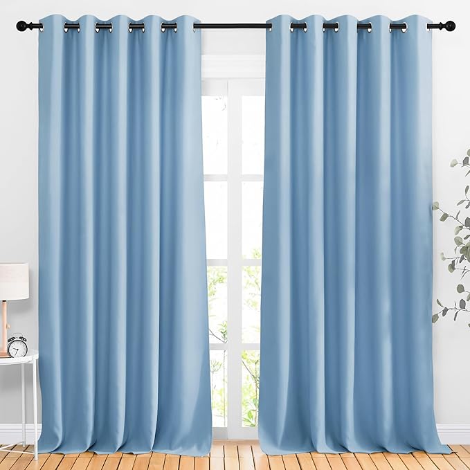 NICETOWN Blue Blackout Living Room Curtains 110 inches Long, Grommet Thermal Window Treatments Room Divider Blinds Sound Reducing for Living Room, W66 x L110, 2 Pieces